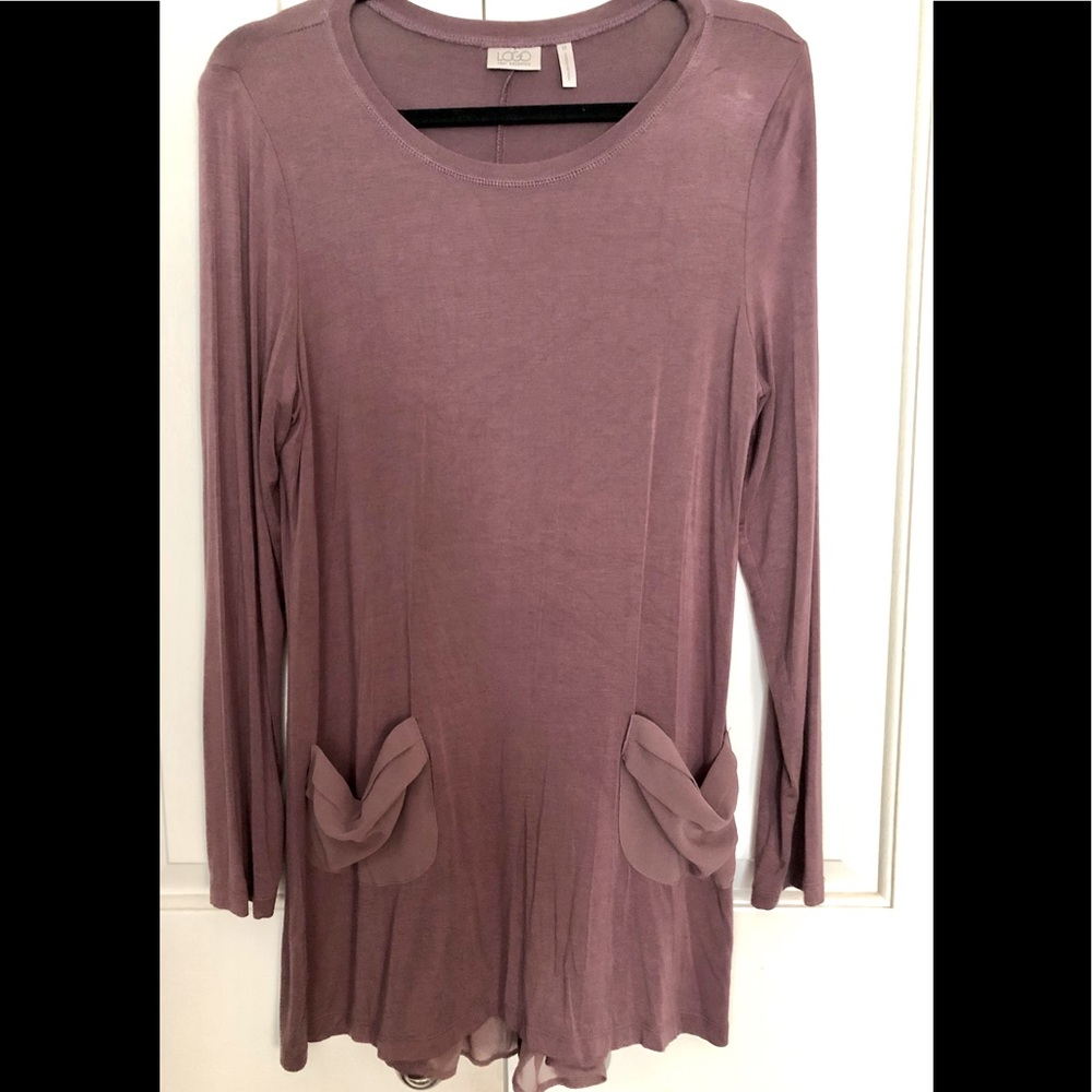 LOGO Lori Goldstein Purple Jersey Tunic Top Med